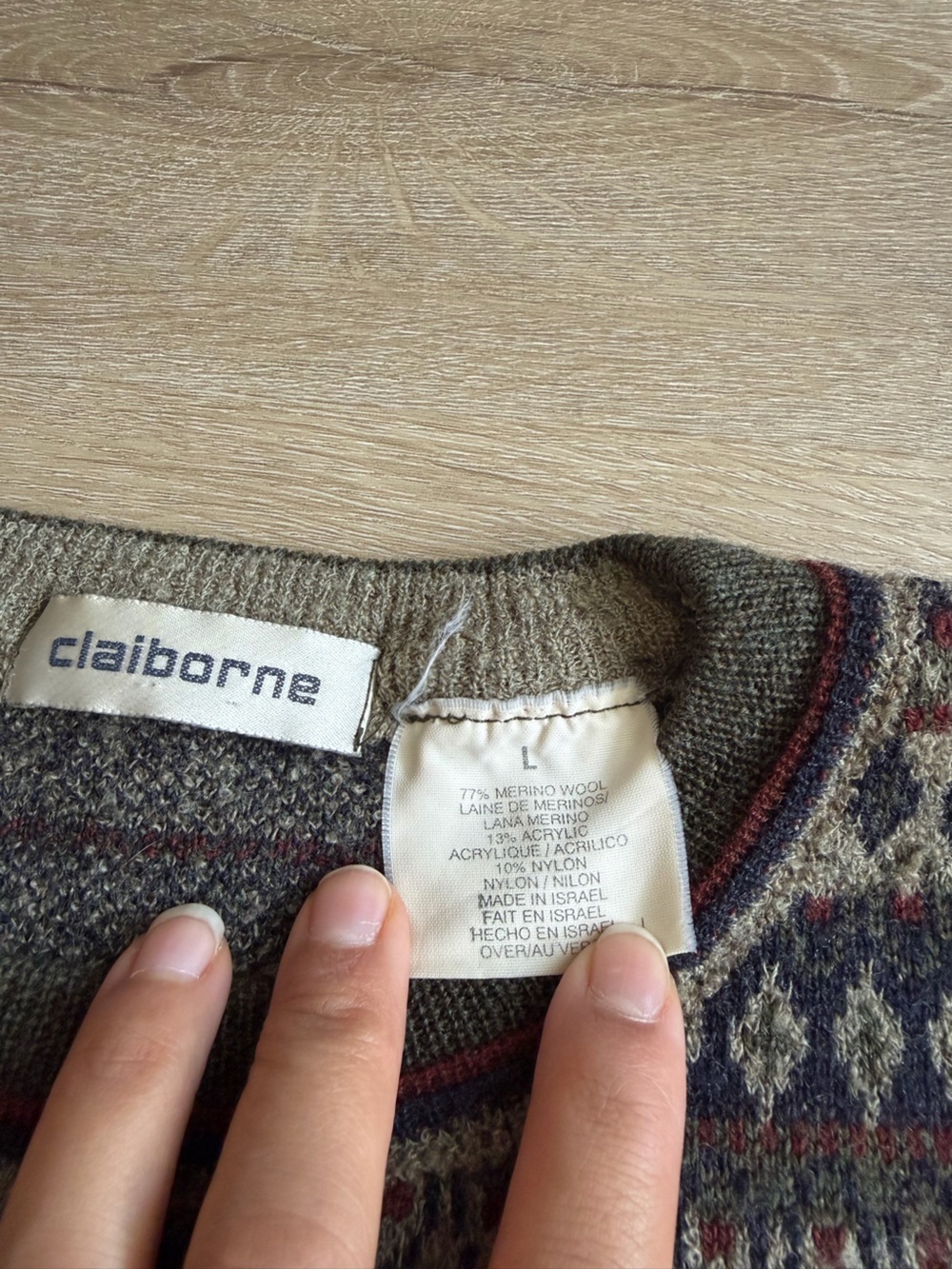 Vintage Claiborne Fair Isle Merino Wool Blend Sweater SZ L - Picture 2 of 6